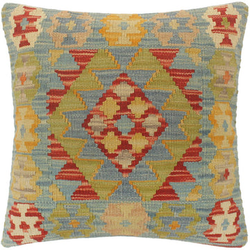 handmade Tribal Turkish Antique Rust Blue Hand-Woven SQUARE 100% WOOL pillow